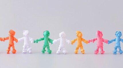 Human Chain Artwork, a vibrant display of interconnected figures symbolizing unity and support, crafted from colorful paper cutouts, showcasing creativity and collaboration.