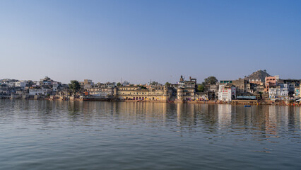 Ghats of Pushkar lake located in Pushkar town in Rajasthan state of India