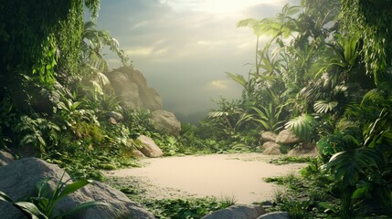 Lush Tropical Paradise Sandy Clearing Mockup