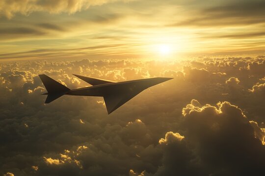 Paper airplane gliding into the sunset  a symbol of adventure, dreams, and aspirations