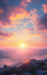 Majestic Sunrise Over Mountain Peaks