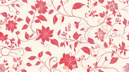 Elegant Red Floral Vine Seamless Pattern Design