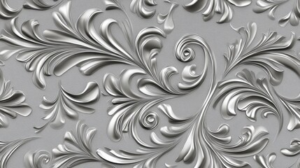 Elegant Silver Floral 3D Ornament Seamless Pattern Background