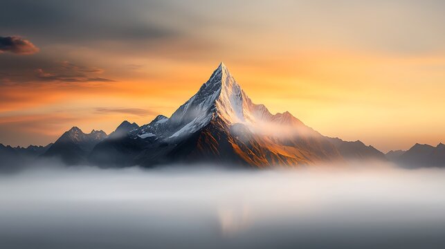 Serene mountain vista in soft morning light, fresh snowfall creating textural patterns, minimalist composition with layered peaks Ultra-Realistic, Photo Realistic, highly detailed, 