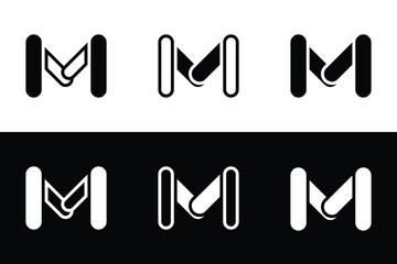 Modern Letter M Logo Design Variations in Black and White