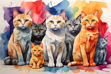 Fototapeta premium Cats Watercolour
