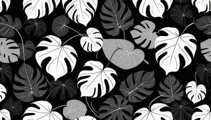 Monochromatic Monstera Leaves a Stylish Black and White Tropical Pattern