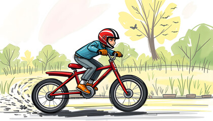 Fototapeta premium puppet bike racing, color sketch. isolated with white highlights