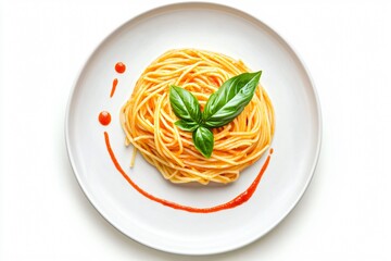 Cheerful Plate of Spaghetti with Basil and Tomato Sauce Smiley Face