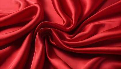 Obraz premium Closeup of rich red silk fabric with soft, swirling folds. The luxurious satin texture and elegant drape create a smooth, sensual image.
