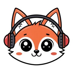 Obraz premium Cute Cartoon Fox Wearing Headphones on a White Background