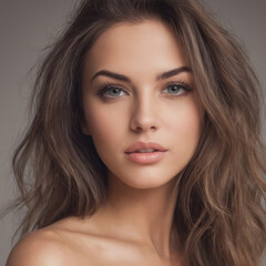 Obraz premium Beautiful Young Lady Showcasing Skincare and Elegance Wallpaper Background