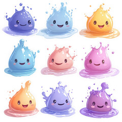 Colorful 2D Water Splash Cartoon Illustrations