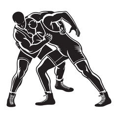Wrestling Silhouette Vector Illustration, Solid White Background.