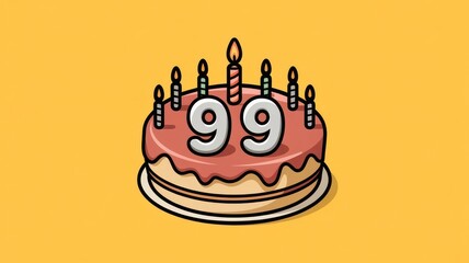 99th Birthday Cake with Candles and Decorations Wallpaper Background