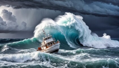 Boat Ocean Storm Majestic Powerful Breathtaking Waves Sea Nature