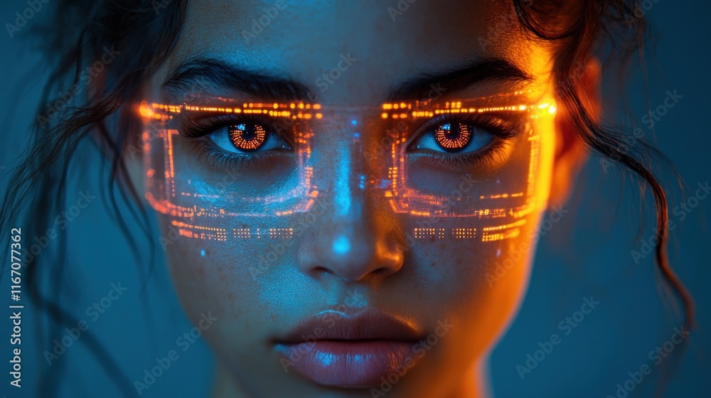 Aufkleber futuristic portrait of a woman embracing ai automation and cyberspace technology