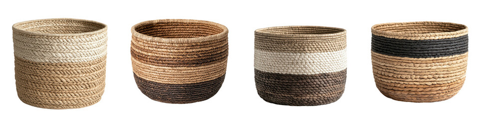 Assortment of Handcrafted Woven Baskets with Rustic Textures and Earthy Tones