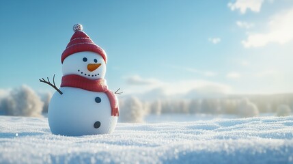 Fototapeta premium Simple snowmen standing in a wide snowy field