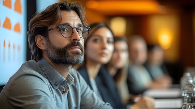 Business professionals presenting industry-specific growth models in a conference