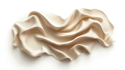 Beige silk fabric draped elegantly on white background.
