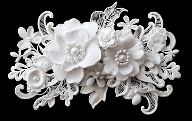 Elegant White Floral Lace Design with Pearls Wedding Decor Crafts