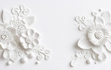 Elegant White 3D Floral Design Paper Flowers Wedding Background Texture Art