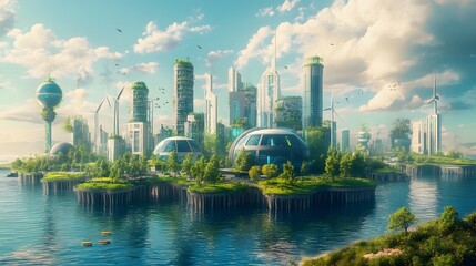 Obraz premium Illustration of a futuristic world where technology is the key driver of net zero carbon solutions