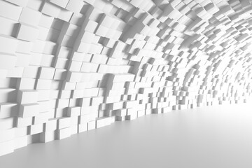 Fototapeta premium Abstract white cubic wall pattern for modern interior design and architecture inspiration. 3d render