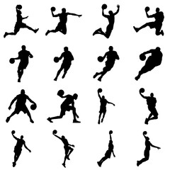 basketball playing style silhouette vector collection