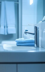 A tidy, minimalist bathroom with everything in its place and surfaces gleaming with hygiene