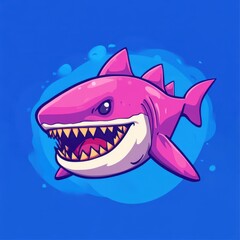 Colorful Cartoon Shark Character Swimming in Blue Water Background, Fun and Playful Design for Children&rsquo;s Illustrations or Nautical Themes