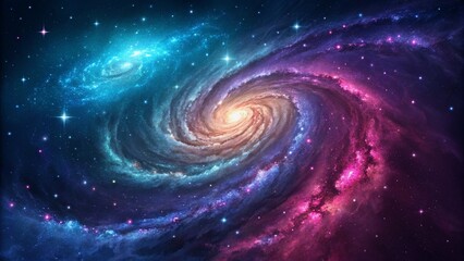 A breathtaking view of a vibrant spiral galaxy, swirling with cosmic dust and gas against a backdrop of twinkling stars.