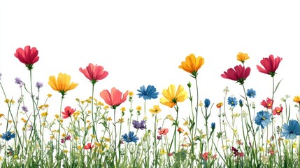 Naklejka premium Vibrant wildflowers border on white background.