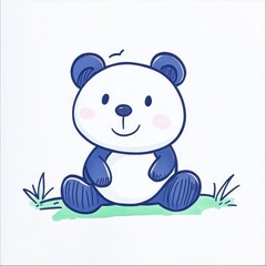 Fototapeta premium Cute and Playful Cartoon Panda Sitting on Grass with a Cheerful Expression, Perfect for Children's Designs, Invitations, and Educational Materials