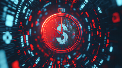 Innovative cryptocurrency market graphic digital countdown timer close-up design