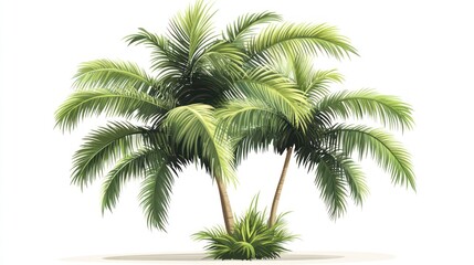 Obraz premium Two lush green palm trees with grass.
