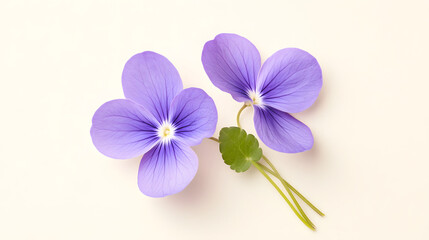 Obraz premium close up of two violet blooms with delicate purple petals and green leaves, showcasing their beauty and elegance
