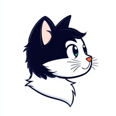 Obraz premium Cute cartoon cat character with black and white fur, large expressive eyes, and playful appearance, suitable for children's illustrations and playful designs.