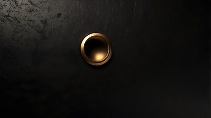 A close-up of a dark, textured surface with a small, oval-shaped gold or brass element, possibly a handle, knob, or decorative detail.