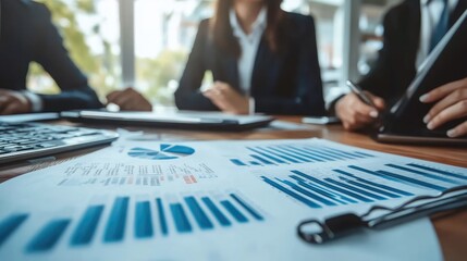 Sales presentation, marketing and finance business people in meeting and woman with question on company financial growth, chart and data analysis. Strategy team leader speaking of analytics report
