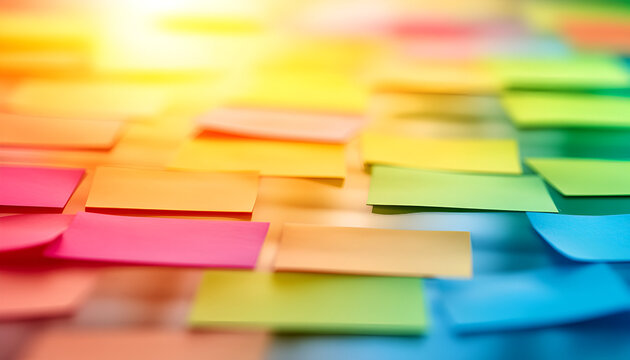 Pile of Vibrant Colorful Sticky Notes on a Desk