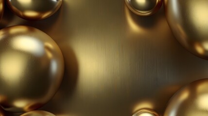 Obraz premium A close-up of shiny, gold, spherical orbs or blobs against a brushed gold metallic background, creating a luxurious and abstract composition.