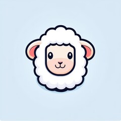 Fototapeta premium Cute Cartoon Sheep Character with Fluffy White Wool and Friendly Expression on Soft Blue Background for Creative Projects and Children's Themes