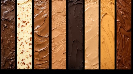A Colorful Display of Various Chocolate Spread Textures and Flavors