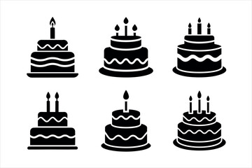  Birthday Cake Icons silhouette vector design
