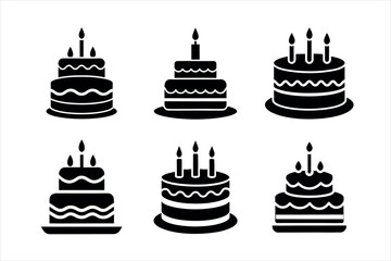  Birthday Cake Icons silhouette vector design