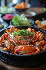 Freshly Cooked Crab Dish Served in a Bowl with Garnishes, Highlighting Succulent Seafood, Vibrant Colors, and a Tempting Presentation Ideal for Culinary Images