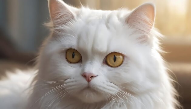a white persian cat, The adorable white Persian cat is in the living room at home. Pet Animal Concept.