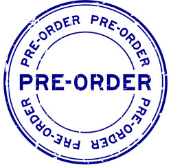Grunge blue pre order word round rubber seal stamp on white background